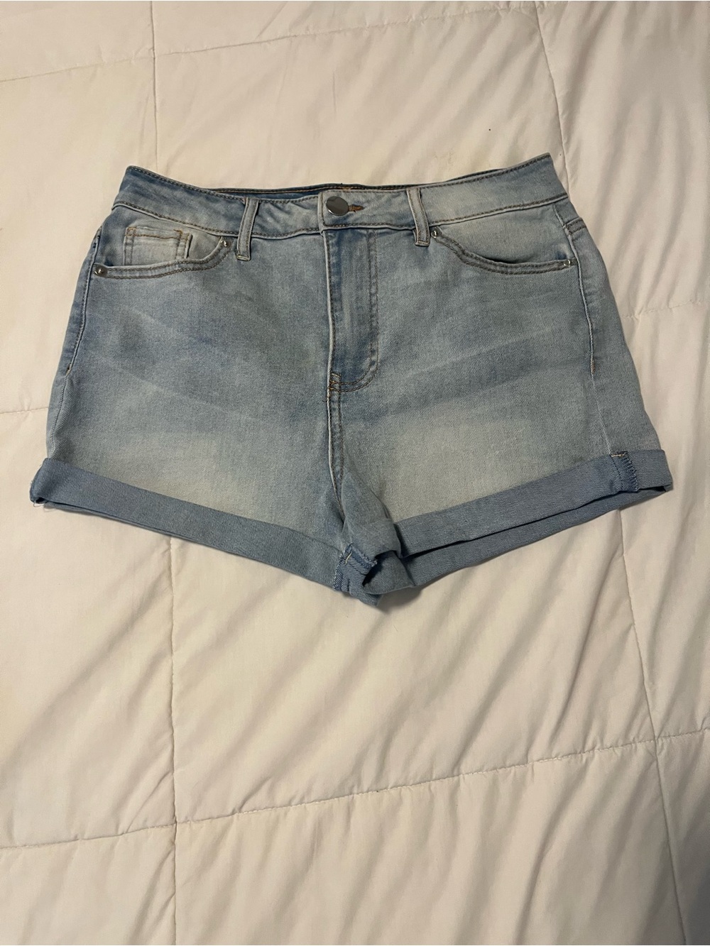 Fashion Nova Light Blue Rolled-Hem Denim Shorts